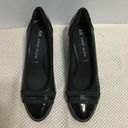 Anne Klein  Womens Black Leather Slip On Round Toe Wedge Heeled Pumps Size 10M Photo 2