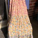 Angie Peach Floral Tiered Sleeveless Boho Ruffle Hem Crinkle Maxi Dress M Photo 4