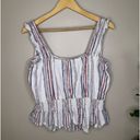 Draper James sleeveless smocked peplum waist striped cotton top size large Photo 6