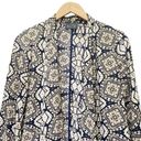 ASTR  Draped Open Front Blazer Tan Navy Black Batik Geometric Print Size Medium Photo 8