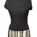 Bongo  Medium Black Knit Crochet See Through Cover Top Tassels Photo 0