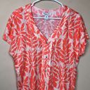 Rachel Zoe  Women’s Linen Floral Leaf Print Orange Cream Button-Up Blouse Photo 1