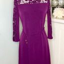 Ivanka Trump  Lace Illusion Fit and Flare Dress Tie Waist Purple 4 Small Photo 2