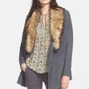 Joie  Jamilee C Faux Fur Collar Wool Cardigan Sweater Gray Women's Size Medium Photo 0