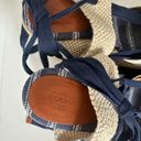 Coach  Fern Navy/Tan/Chalk Ankle Wrap Espadrille Platform Wedges Size 7 Photo 3