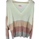 Pink Lily  striped Pullover Sweater Long Sleeve V Neck Color Block Beige Large NW Photo 1