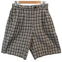 Bermuda Vintage Plaid Long High Waisted Mom Pleated Linen Cotton Blend  Shorts M Photo 0