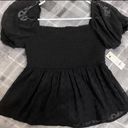 Francesca's Vikki Smocked Eyelet Blouse  - in good condition | Women | Color: black | Size: M Photo 2