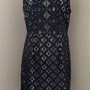 Kensie  Women's Graphic Geo Sleeveless Dress Black Lace With Cream Underlay Sz M. Photo 5