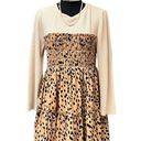 Entro Anthropologie Dresses |  Taupe Waffle Knit Smocked Animal Print Dress Photo 2