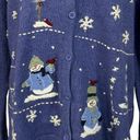 Croft & Barrow  X-Large Cardigan Sweater Snowmen Winter Snowflakes Crew Neck Blue Photo 2