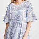 Free People  Sunny Day Striped Embroidered Ruffle Trapeze Mini Dress Blue White Photo 3