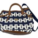 Tommy Hilfiger Navy Faux Leather Brown Trim Tote Handbag Crossbody Photo 0