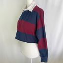 American Eagle New  Throwback Rugby Stripe Cropped Polo Shirt Maroon Navy Size XS Photo 6