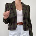 Modcloth  Wool Blend Plaid Cropped Blazer Jacket Sz M Puff Sleeves Army Green Photo 2