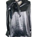 Who What Wear  Tie Neck Blouse M Gunmetal Silver Futuristic New Photo 0