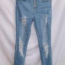 Wax Jean  Light Wash Denim High Rise Button Front Distressed Skinny Jean 5/27 Photo 0