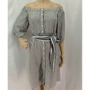 The Loft "" IVORY BLACK OFF-SHOULDER STRIPED SHIFT SHIRT DRESS SZE: M NWT Photo 3