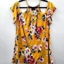 First Love 012.  Yellow Floral Cold Shoulder Short Sleeve Blouse Top 1XL Photo 0