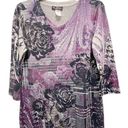 Houndstooth Love Delirious Womens Medium VNeck  Roses Print Y2K Purple Top Blouse Photo 0