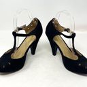 Modcloth  Black Fabric T Strap Maryjane Closed Toe Perforated Heels Size 9 Photo 5