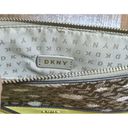 DKNY  Logo Wristlet Pouch Clutch Zipper Bag Daisies Saffron Leather Yellow Brown Photo 3