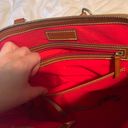 Dooney & Bourke Pebble Grain Leather Zip Zip Satchel Blue And Brown With Red Interior Photo 5