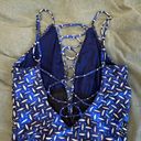 La Blanca  Daily Grind Lace Up Plunge Blue One Piece Bathing Suit Monokini Sz 16 Photo 5