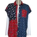 Style & Co  1X Floral Patchwork Red White Blue Button Up Photo 0