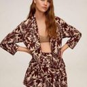 Mango  Women Notch Collar Long Sleeves Tropic Print Linen Blazer, Beige Brown XS Photo 0