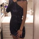 Navy Blue One Shoulder Choker Bodycon Dress Photo 1