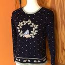 Christopher & Banks Poinsettia wreath blue bird holiday sweater Photo 5