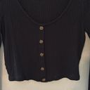 Buttons Ambiance black waffle knit long sleeve crop top w/  Photo 1