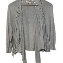 Rebecca Taylor  Grey Open Front Long Sleeve Fringe Draped Cardigan Sweate… Photo 0