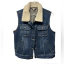 J.Jill  Women's Faux Fur Collar Trucker Vest Dark Wash Stretch Small Photo 0