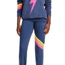 Aviator Nation  Blue Neon 5 Stripe Chevron Bolt Sweatshirt and Sweatpants Set Photo 0