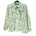 American Vintage VTG 70s Shirt Women's Apx Sz L Bow Tie Collar Button Up Long Sleeve Fruit Print Photo 0