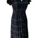 Loft ANN TAYLOR  LADIES STRETCHY VNECK SS BELTED MIDI BLACK PLAID DRESS NWT 00 Photo 2