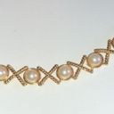 Vintage Gold Tone & Faux Pearl X Link Chunky Retro Bracelet Photo 4