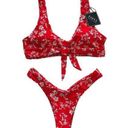 Zaful  Bikini Set Red White Floral Knot Cheeky Two Piece Swim Bikini Size 4 NEW Photo 0