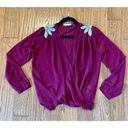 Harper  burgundy faux wrap metallic appliqué blouse size small Photo 3