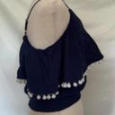 Papaya  Crop Womens Top Size Large Sleeveless Tank Tassel Pom Pom Puffs Blue Photo 1