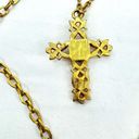 Vtg Avon Double Strand Layered Necklace Cross Pendants Cabochon Gold Tone RARE Photo 3