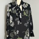 Who What Wear  women's black green floral print tie neck long sleeve blouse Photo 0