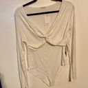 MANGOPOP Bodysuit for Women Deep V Neck Twist Knot Fitted Long Sleeve Top, L Photo 2