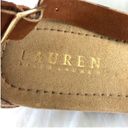 Ralph Lauren  Brown Cognac Suede Leather T-Strap Lydia Wedge Sandals Size 10 Photo 7