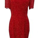 Oleg Cassini Vintage  Beaded Silk Mini Dress Short Sleeves Cocktail Red Womens 6 Photo 0