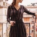 Rails  Jasmine Mini Dress Midas Stripe Metallic Smocked Button Front Black Gold L Photo 3