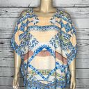 Harper  & Liv Size 3X Pink & Blue Aztec Print Cold Shoulder Poncho Blouse Top Photo 0