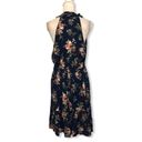 Xhilaration NWOT Navy Blue Floral Tie Neck Sleeveless Dress Photo 3